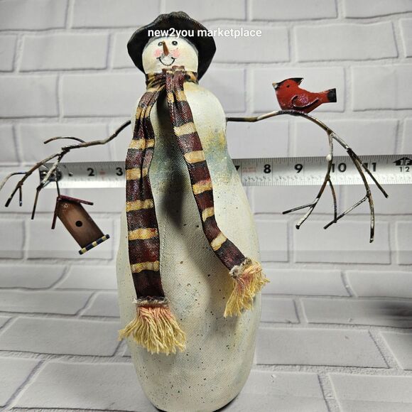 VINTAGE Snowman Christmas Paper Mache W/ Birdhouse & Bird Folk Art Primitive - Picture 10 of 10